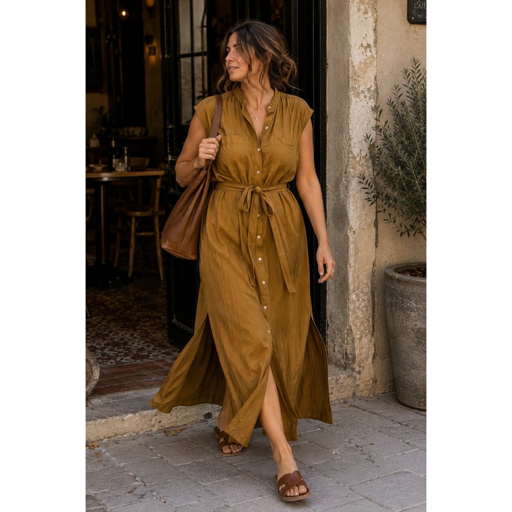 NWT Banana Republic Ravina Safari Utility Belted Maxi Shirt Dress Mustard XXL